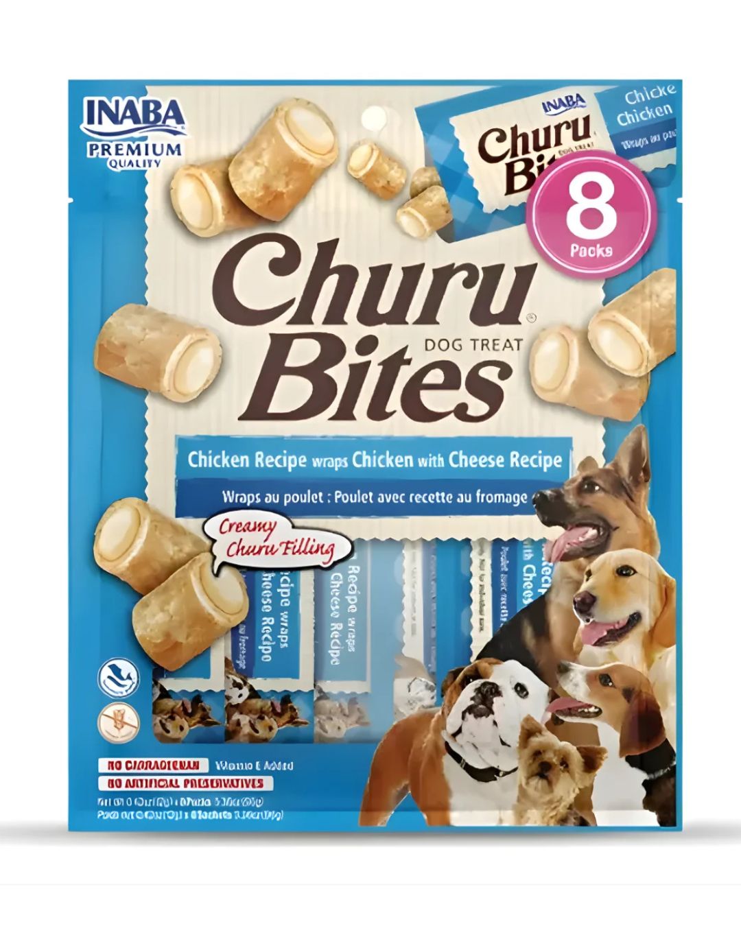 Snack Inaba Churu Bites Pollo y Queso Wraps para perro pack de 8