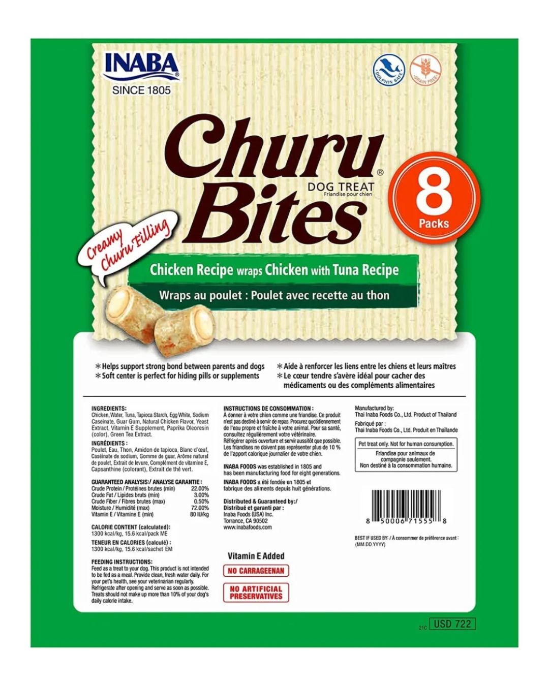 Snack Inaba Churu Bites Pollo y Atún Wraps para perro pack de 8